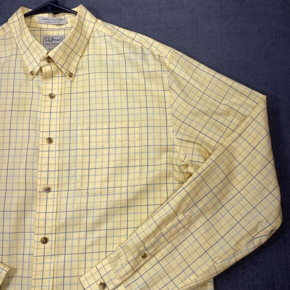 L.L.Bean Mens Yellow Button-Down Shirt L T Wrinkle-Resistant Slightly Fitted - Picture 9 of 12